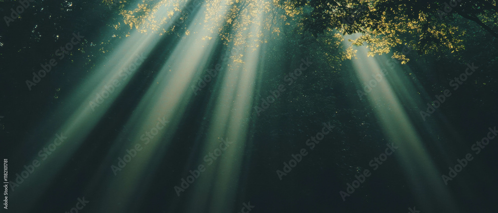 Poster sun rays create dramatic contrast against a dark background