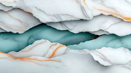 Naklejka premium Mesmerizing Marble Surface with Captivating Ethereal Patterns and Timeless Elegance Swirling Waves of White Gray and Turquoise Hues Complemented by Subtle Golden Streaks in a Composition
