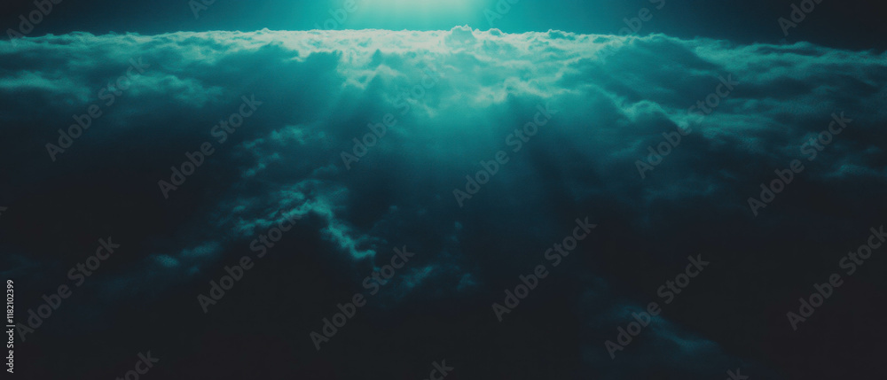Poster sun rays penetrating fog create a mysterious and atmospheric landscape at dawn