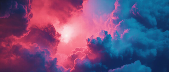 Dramatic storm clouds illuminated by powerful sun rays breaking through the sky