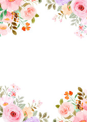 flower border watercolor for wedding, birthday, card, background, invitation, wallpaper, sticker, decoration
