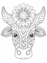 Ornate Bull Head Mandala Coloring Page Intricate Design Art