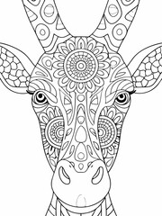 Naklejka premium Intricate Mandala Giraffe Head Coloring Page Adult Design Art