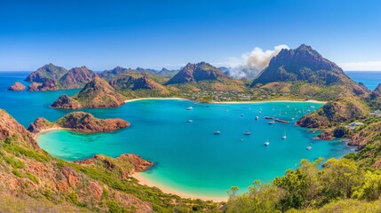 Fototapeta premium Idyllic Tropical Bay with Boats and Islands