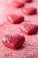A vertical background blurred with pink pastel hearts and blurred lights as heart-shaped bokeh, suitable for a love or romance holiday-themed screensaver or backdrop, enhanced by a color gradient