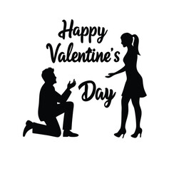  Happy valentine's day couple proposing vector silhouette