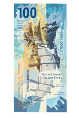 Vector stylized illustration of 100 Swiss francs from the back