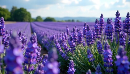 Obraz premium Lavender fields in full bloom with blue forget-me-nots scattered throughout, wildflowers, nature, blooms