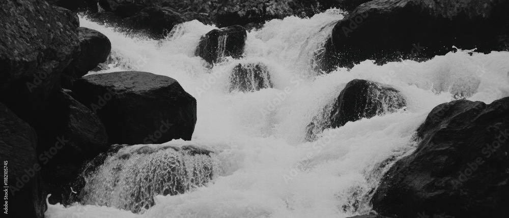Poster Cascading waterfall flows over rocks creating a powerful natural spectacle