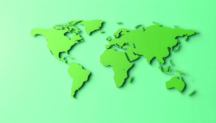 Obraz premium 3D Green World Map on Gradient Green Background: Ecology