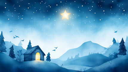 Fototapeta premium Nativity scene jesus mary joseph in starry background night sky