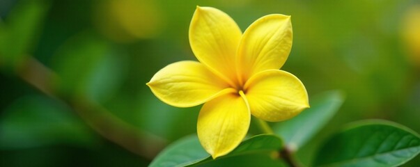 Fototapeta premium Delicate petals of a yellow jasmine flower unfolding, floral, spring