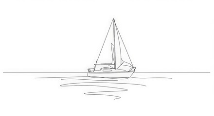 A minimalist outline of a sailboat gently floating on a calm sea, symbolizing tranquility, simplicity, and peaceful exploration