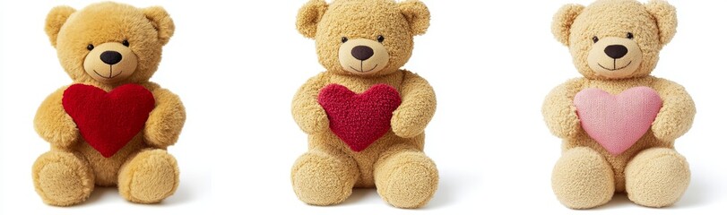 Valentine&rsquo;s Day Set: Fluffy Soft Pillow, Pink and Red Heart, and Teddy Bear, Isolated on Transparent Background, PNG