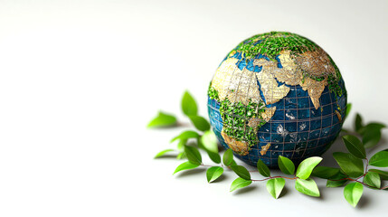 Green Earth Globe with Lush Leaves: A Symbol of Environmental Conservation and Sustainability