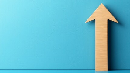 Dynamic Rising Arrow with Textured Detail on Minimalist Blue Background Symbolizing Growth and Progress