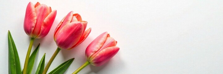 Naklejka premium Delicate tulips unfold petals on white canvas, bloom, garden