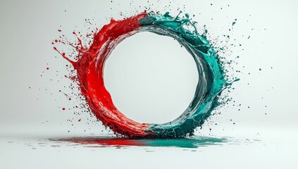 Red and green Christmas colored inks splashing and interacting in water, created with generative AI