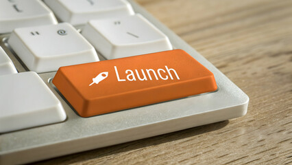 Orange Launch Button on Keyboard for Digital Projects and Initiatives