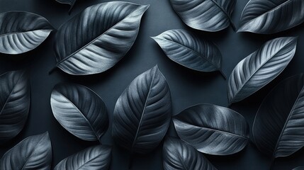 Obraz premium A collection of dark, textured leaves arranged artistically on a surface.