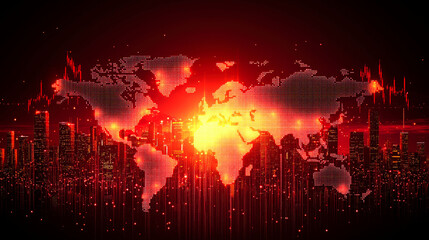 Fototapeta premium Global Network: Futuristic Cityscape and World Map. Digital Connections, Innovation, and Technology