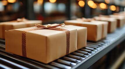 Gifted Packages: A Conveyor Belt of Brown Kraft Gifts