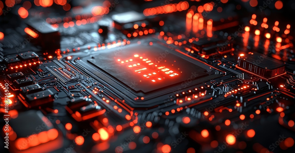 Poster digital data abstract circuit board with high tech technology geometric and connection system backgr