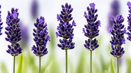 Obraz premium Lavender Field Closeup Five Purple Flower Spikes