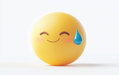 Vector illustration of a sad emoji with a frown, yellow face, and a blue teardrop on the right side of its nose, in a simple clip art style with no shadows, high contrast, and a white background. 