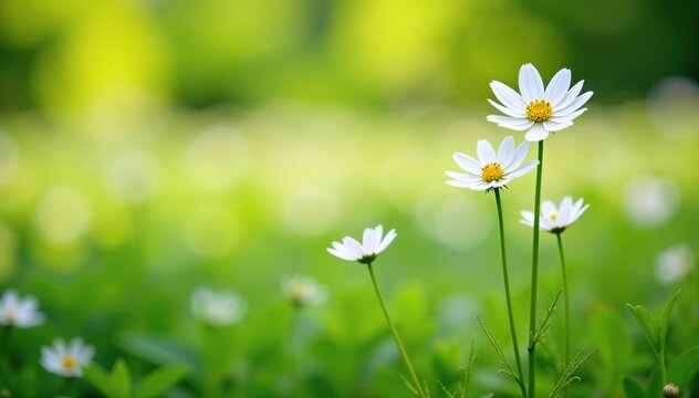 Field of white Orlaya grandiflora flowers in a meadow, spring bloom, garden blooms