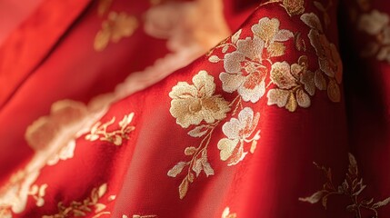 Chinese New Year pants in vibrant red with subtle golden floral embroidery and traditional motifs