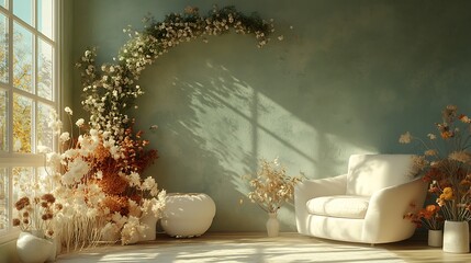 Cozy minimalist living room home interior design bright environment calm