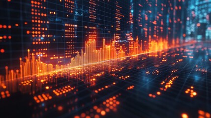 Obraz premium Abstract Digital Data Visualization: A Symphony of Orange and Blue