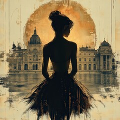 photo of a ballerina in a dress near theater 