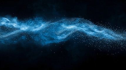 Obraz premium Nebulosa azul brillante con partículas de luz en un fondo oscuro, ideal para diseños cósmicos, espaciales y atmosféricos.