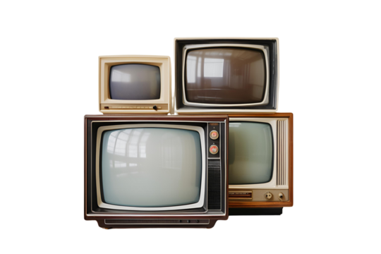 Charming Display of Assorted Vintage TV Boxes Set on a Crisp and Minimalistic White Background