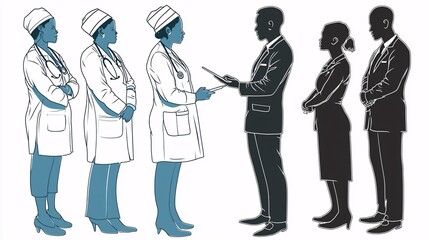 Fototapeta premium of a diverse group of people with varying access to healthcare, highlighting inequality. | [Racial and Class Discrimination]:[Social problems] 