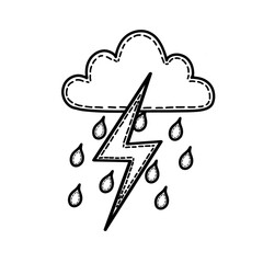 Weathers icon of rainy with thunderstorms in sketching 