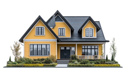 A big, yellow building with a gray top and dark entrance. The bu