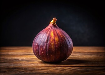 Fototapeta premium Single Ripe Fig on Dark Table - Minimalist Close-up Still Life Photography
