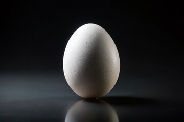 Single White Egg on Black Background - Minimalist Food Photography