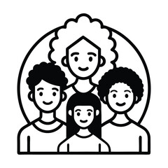 Smiling afro family celebrating international women's day at home line art on white background