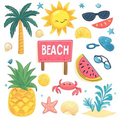 Fun Beach Scene with Colorful Summer Icons