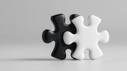 Obraz premium Black and white puzzle pieces fitting together, symbolizing unity balance
