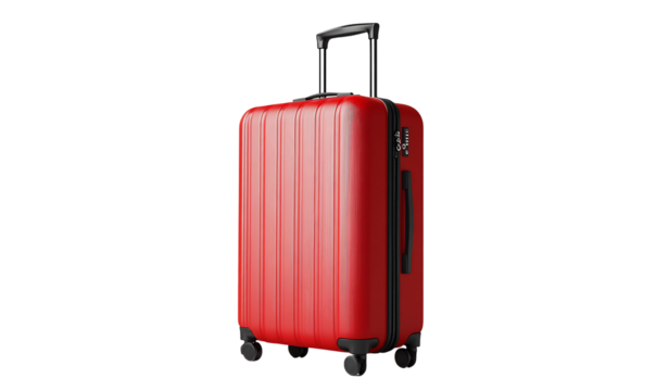 A colored luggage against a dark background