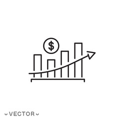 Obraz premium increase money growth icon, progress marketing, thin line symbol concept isolated on white background, editable stroke eps 10 vector illustration