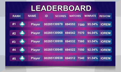 game leaderboard with abstract background vector template