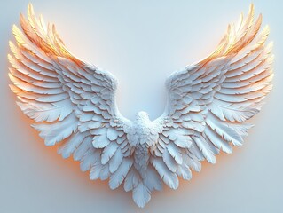 Obraz premium A majestic pair of white angel wings with soft lighting, symbolizing freedom and spirituality.
