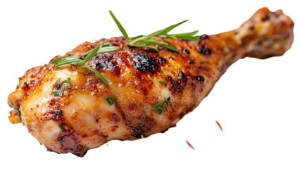 A delicious grilled chicken leg seasoned with herbs and spices,