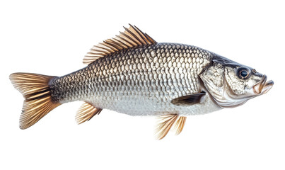 Naklejka premium A fish with silver scales and a golden fin swimming in the water